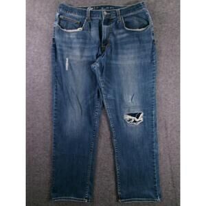 Arizona Jeans Men 36X30 Blue Straight Leg Regular Fit Medium Wash Distressed